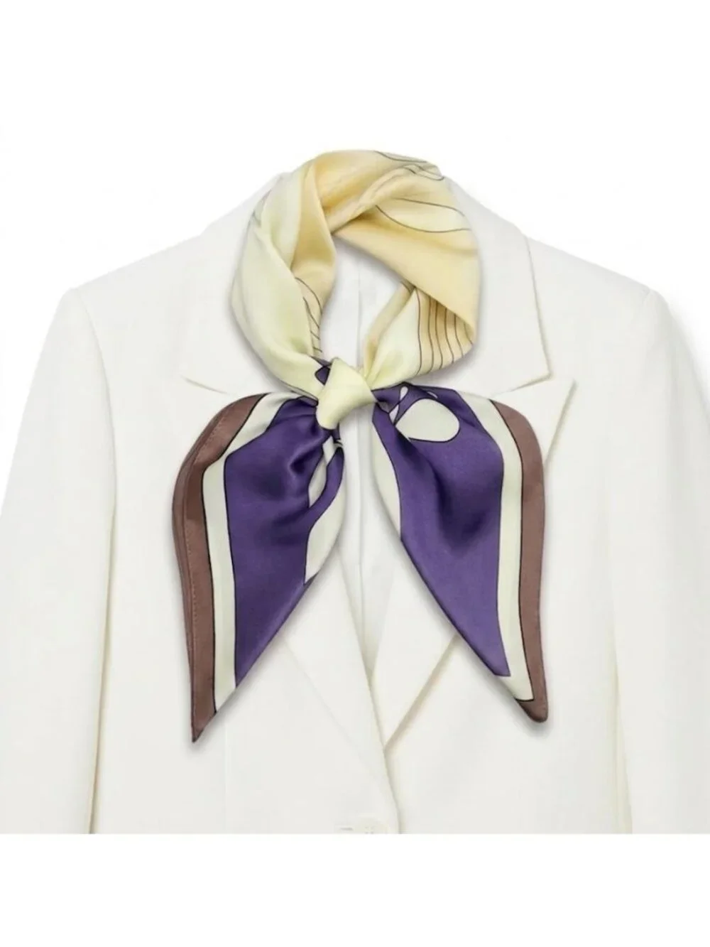 ✨Elegant Silky Square Scarf Floral Line Art White Purple Shawl Headband Bandana✨